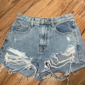 Distressed High Waisted Denim Shorts